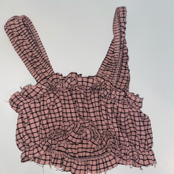Ruffled pink plaid crop top - Picture 2 of 3